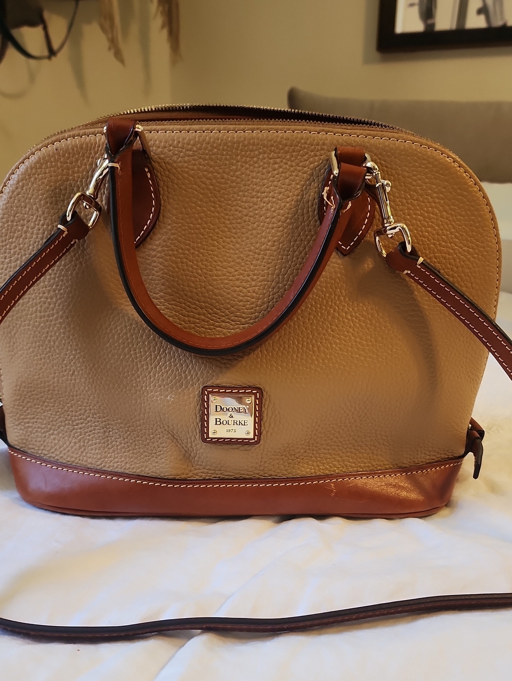 Dooney & Bourke Tan and Brown Pebble Leather Satchel